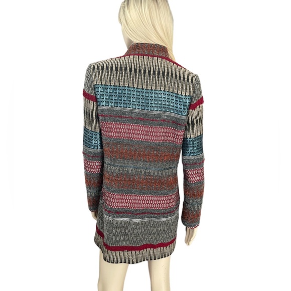 RIANI Aztec Print Long Jacket In Grey Burgundy & Turquoise - Picture 10 of 11